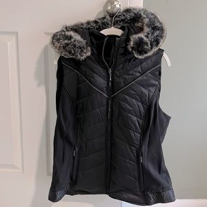 NWT black vest with faux fur hood